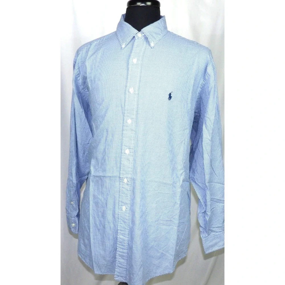 Polo Ralph Lauren Yarmouth Blue Check Button Up Dress Shirt Men's 17 - 34/35